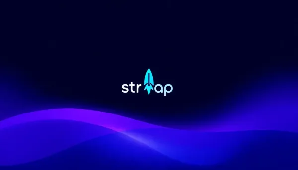 Strapi CMS logo on gradient background