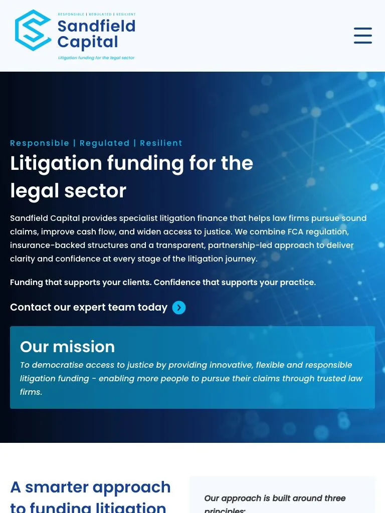 Sandfield Capital tablet view