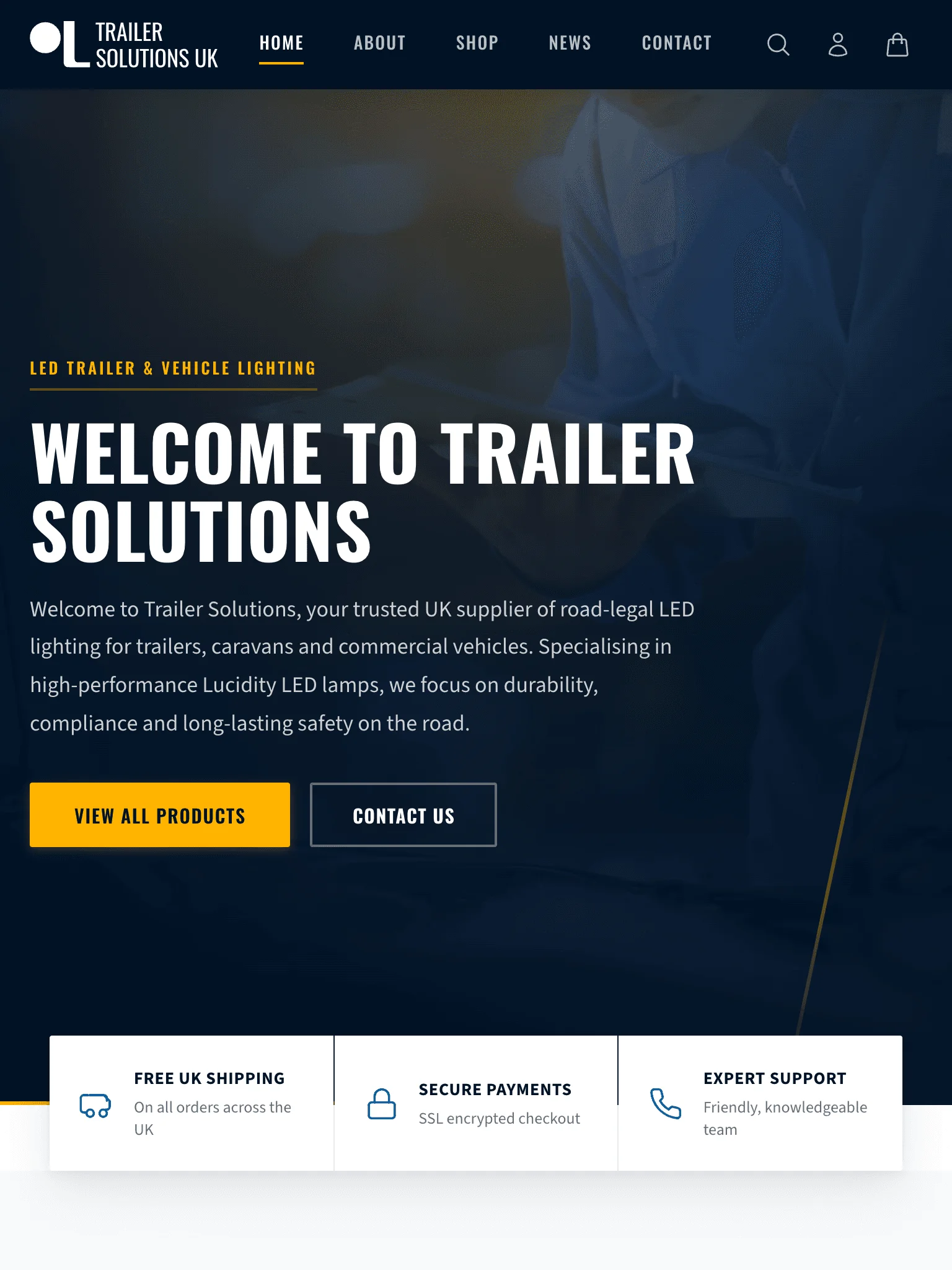 Trailer Solutions UK tablet view